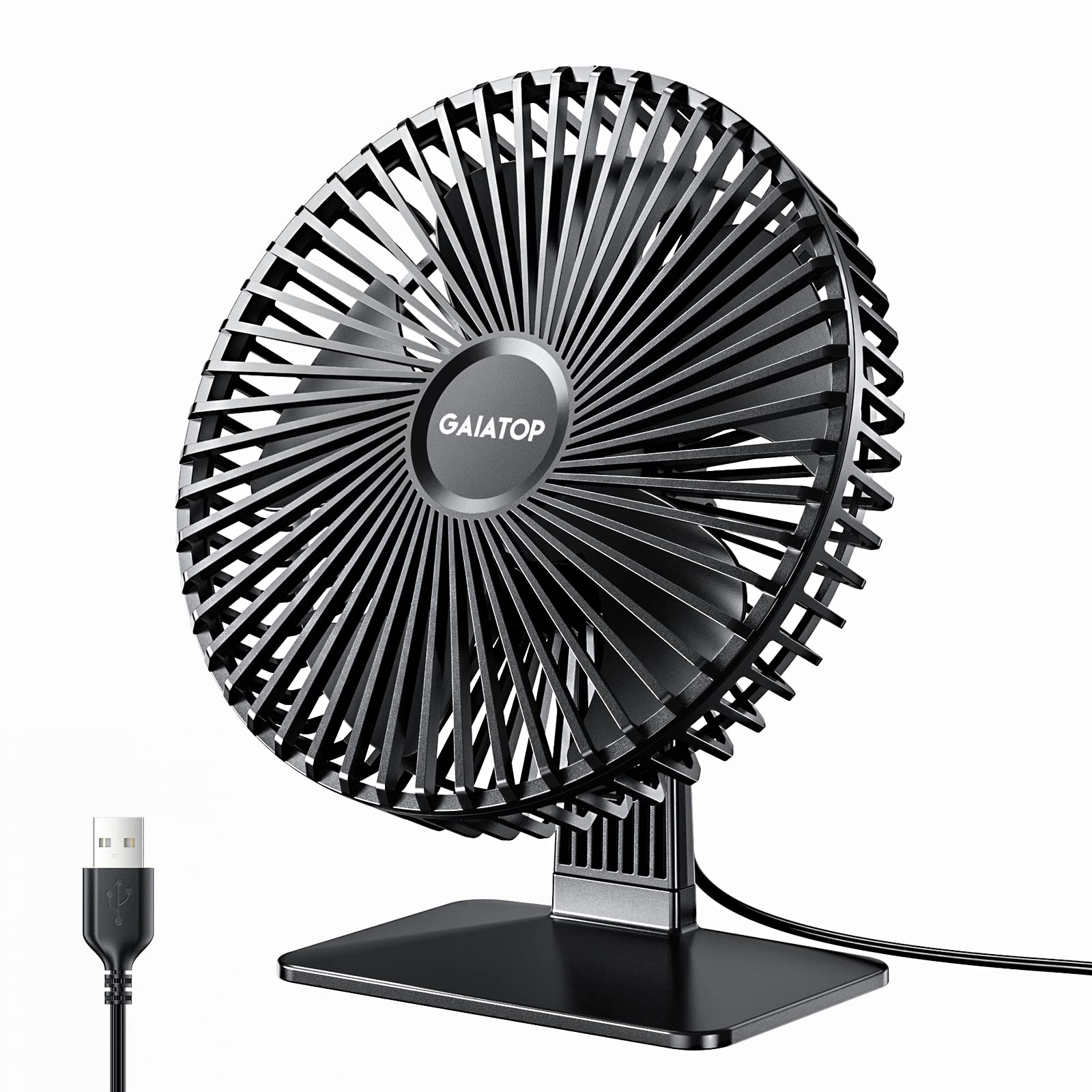 Gaiatop Small Table Fan, 6.5 Inch Ultra-quiet, 90° Adjustment for Better Cooling, 3 Speeds Portable Mini Powerful Desktop Table Fan, Small Personal Cooling Fan for Home Office (Black leaf)