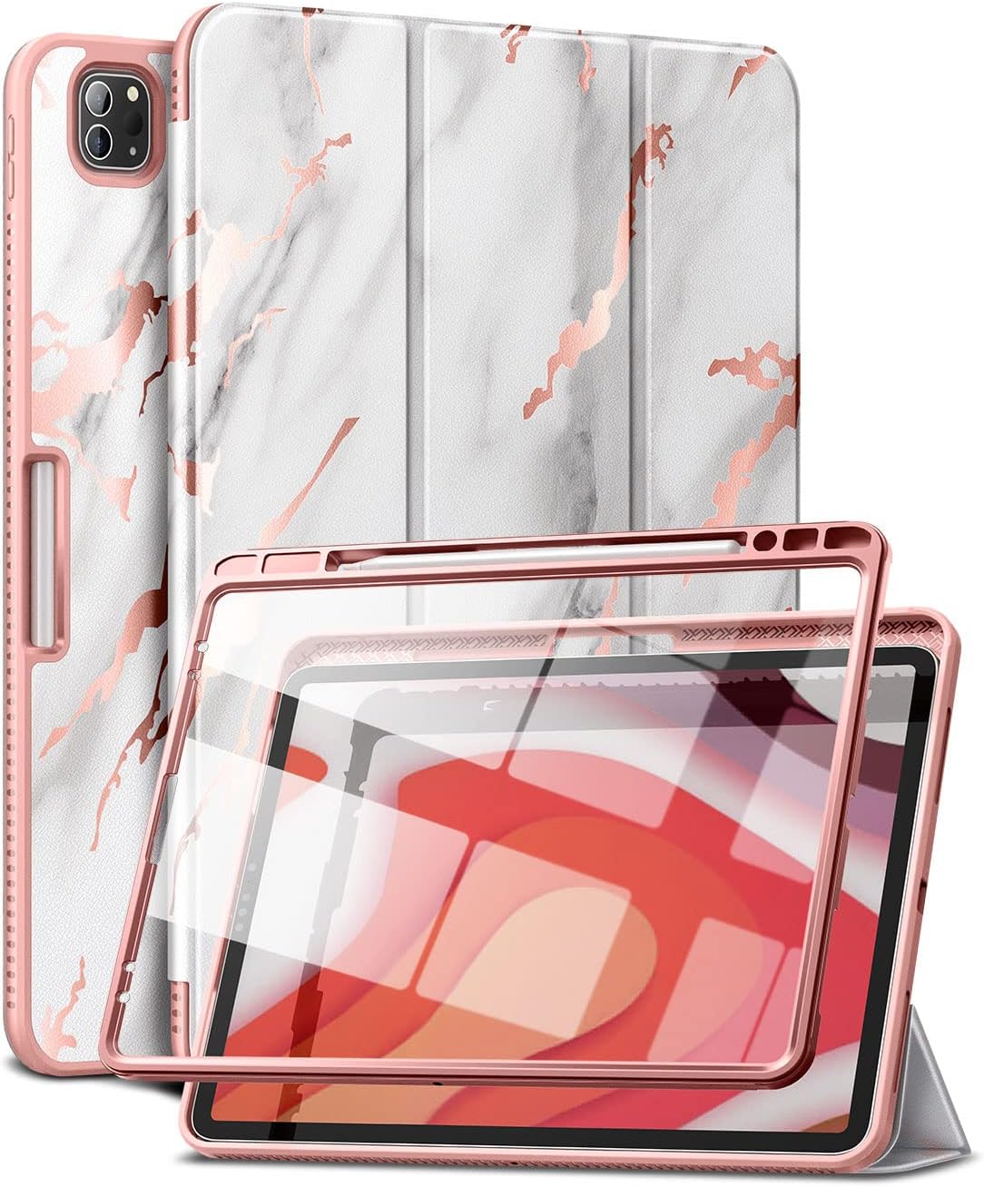 SURITCH for iPad Pro 6th/5th/4th/3rd Generation, iPad Pro 12.9 Case, [Built in Screen Protector] [Pencil Holder] Lightweight Leather Cover for iPad Pro 2022/2021/2020/2018-Marble