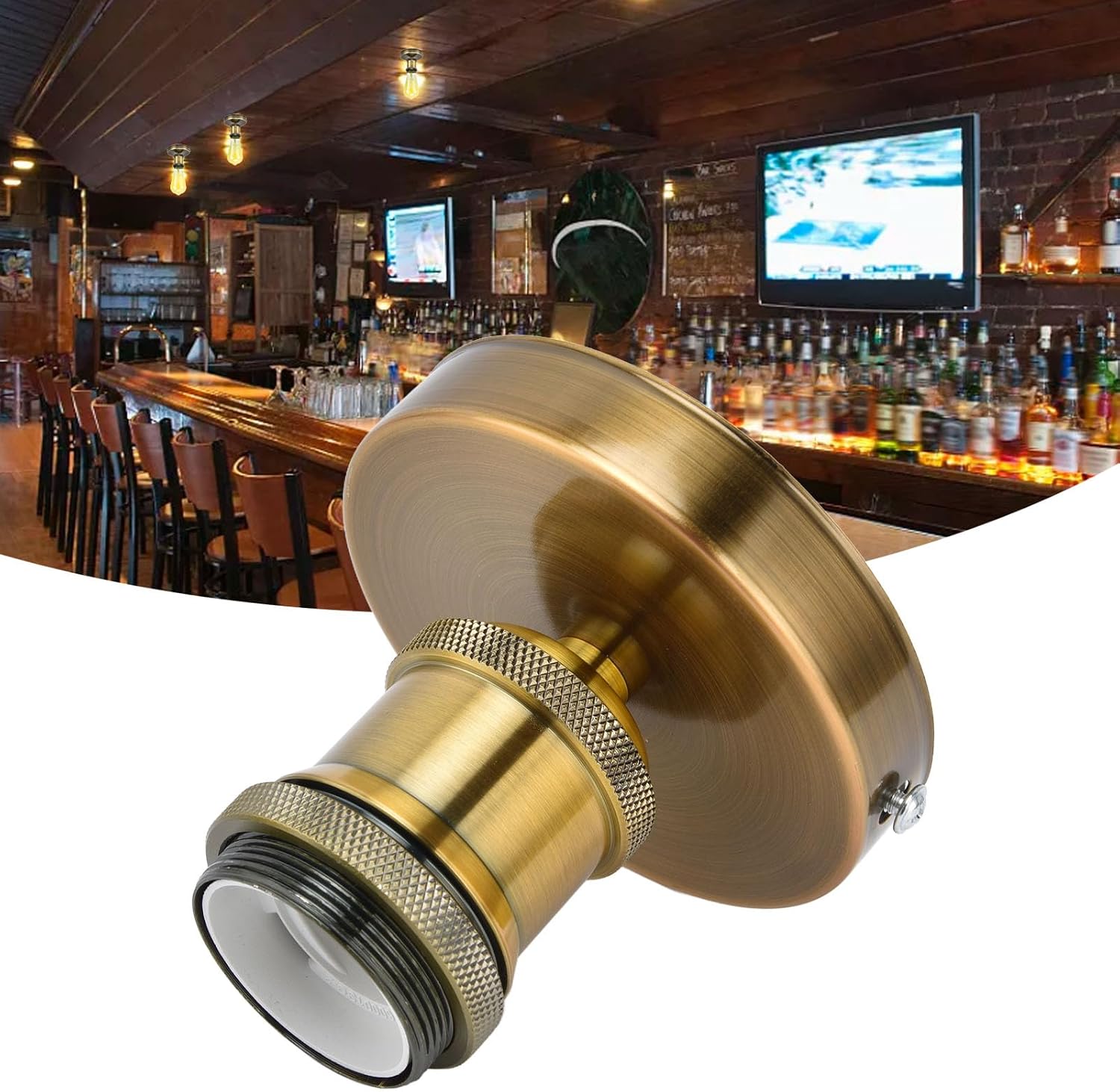Vintage E26 E27 Lamp Socket, Ceiling Lamp Holder Vintage E26 E27 Lamp Socket Ceiling Lamp Holder with Accessories for Kitchen Bedroom Living Room 100‑240V (Golden Patina)