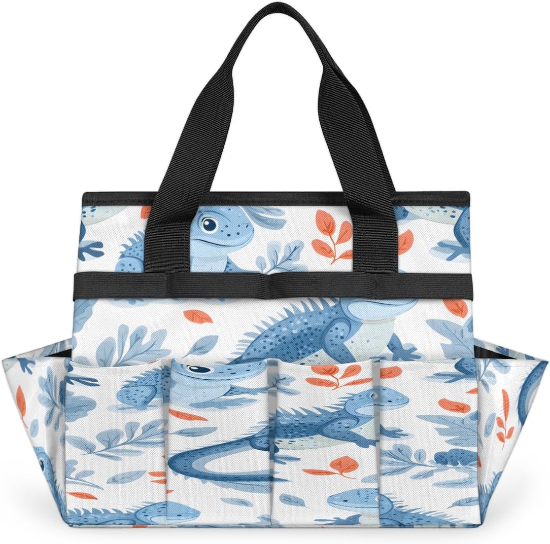Cute Lizard Garden Tool Bag for Women Men Garden Storage Tote Bag with 10 Pockets & Handle Gardening Tool Organizer for Garden Patio Indoor Outdoor