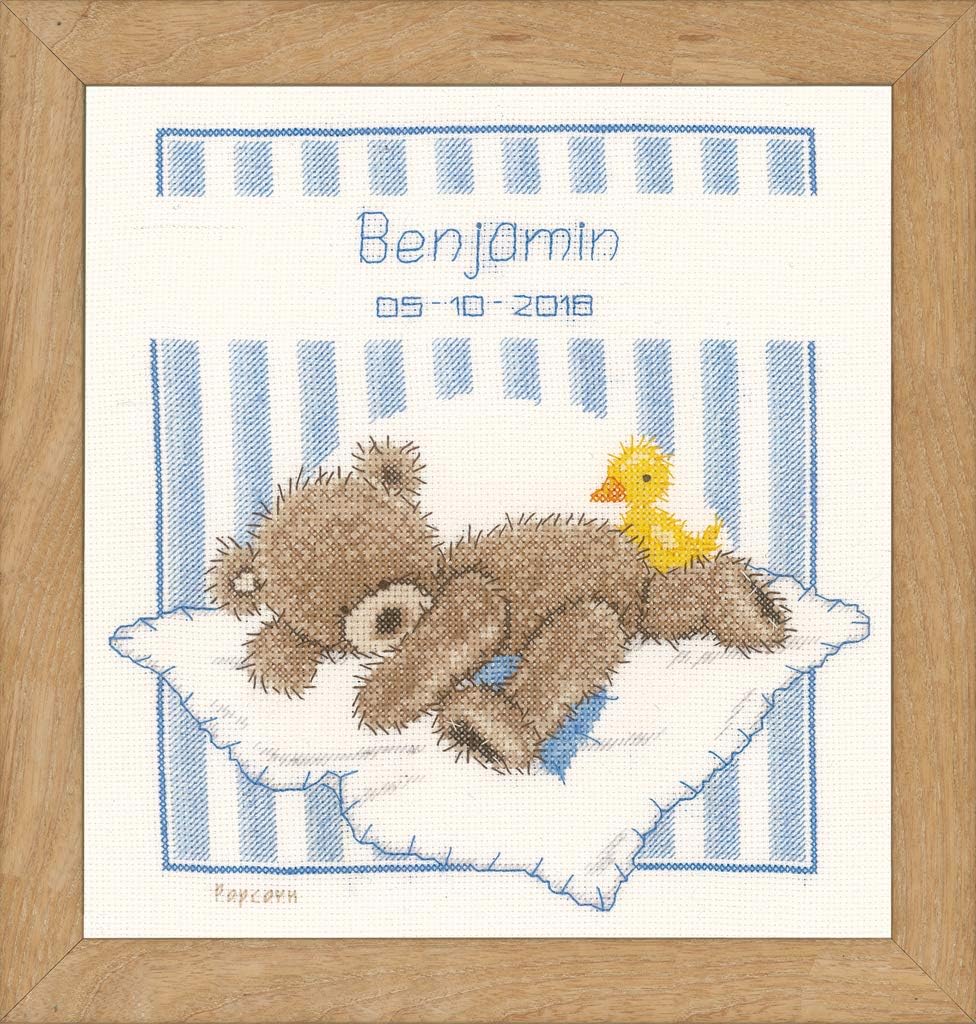 Vervaco Counted Cross Stitch Kit: Birth Record: Popcorn Bear & Soufflé Duck, 16 x 13cm PN-0148181, N\a - Image 3