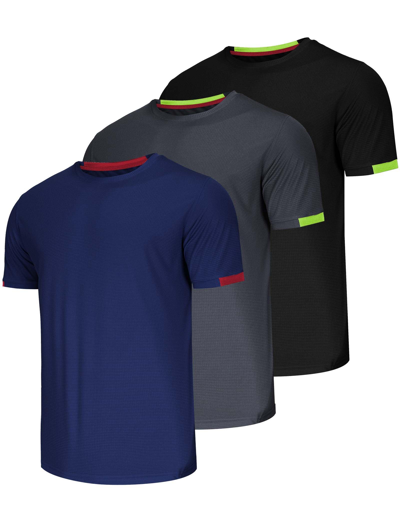 Chenjunrong Pack de 3 camisetas deportivas para hombre, transpirables, de secado rápido, de manga corta, camiseta funcional, de secado rápido, transpirable, camiseta deportiva para hombre, camiseta de manga