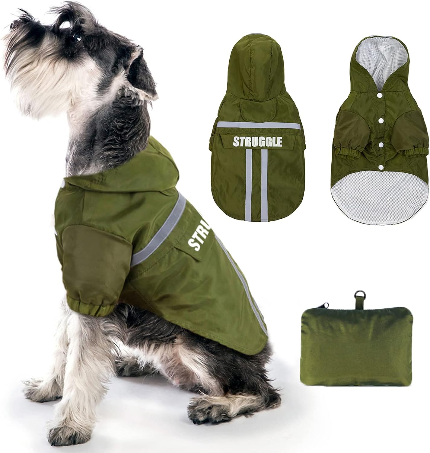 Dog Raincoat with Hood Slicker Poncho Rain Jacket Breathable for Small Medium Dogs with Storage Bag Reflective Double Layer Zip