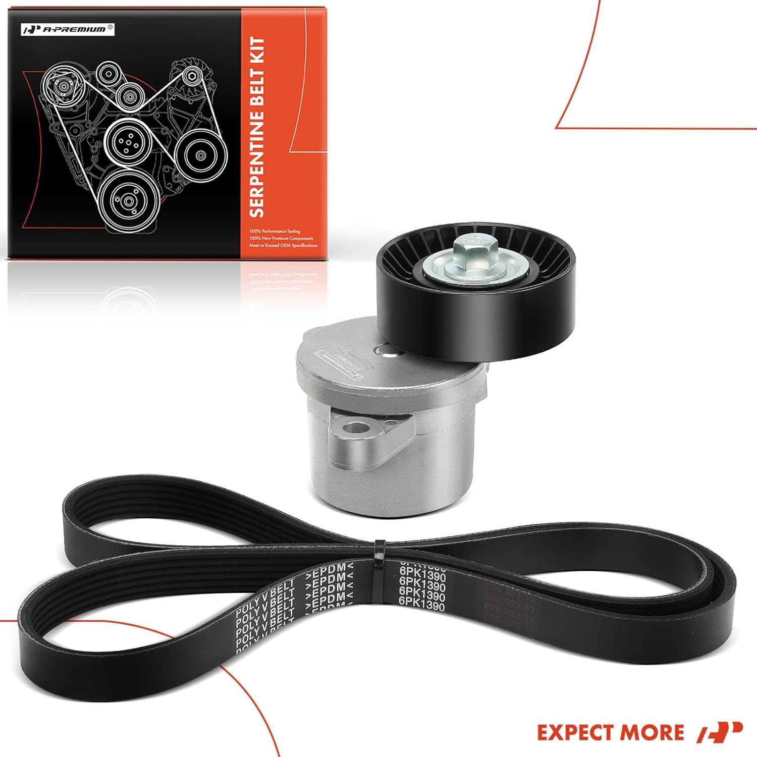 A-Premium Engine Serpentine Belt Drive Kit Compatible with Ford Transit-150 2015-2023, Transit-250 2015-2023, Transit-350, Transit-350 HD & Mobility Ventures MV-1 & Starcraft Bus Starlite - 3.5L 3.7L