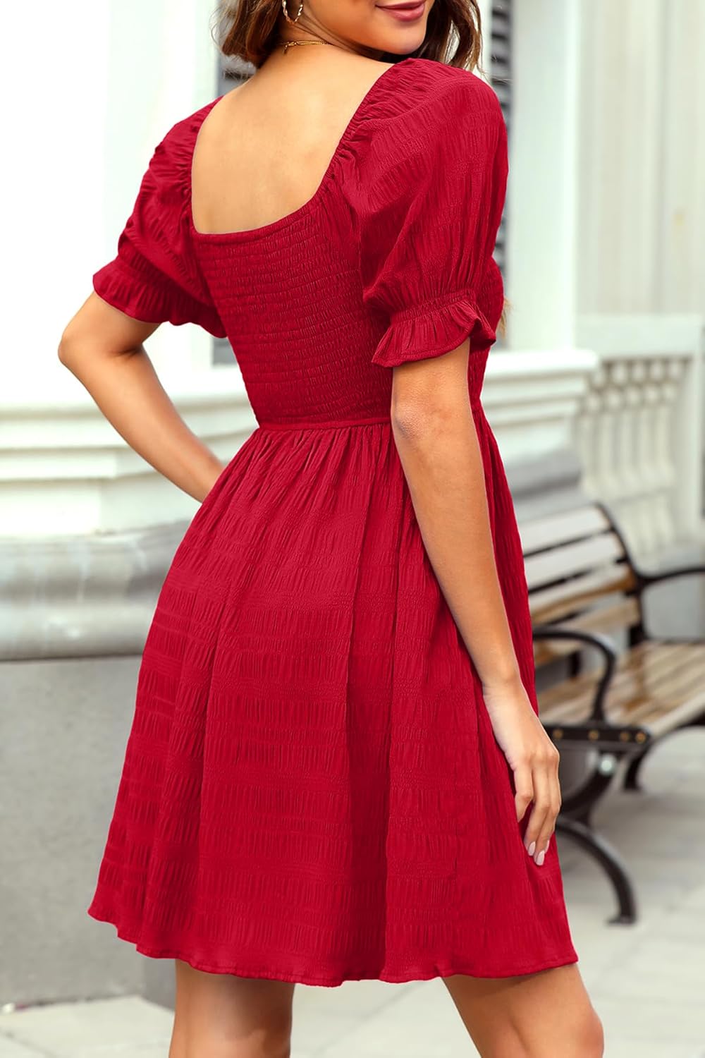 Holipick Womens Summer Dress - Smocked Sweetheart Neckline Puff Sleeve Flowy A-Line Short Cute Casual Spring Dresses for Teen - Image 5