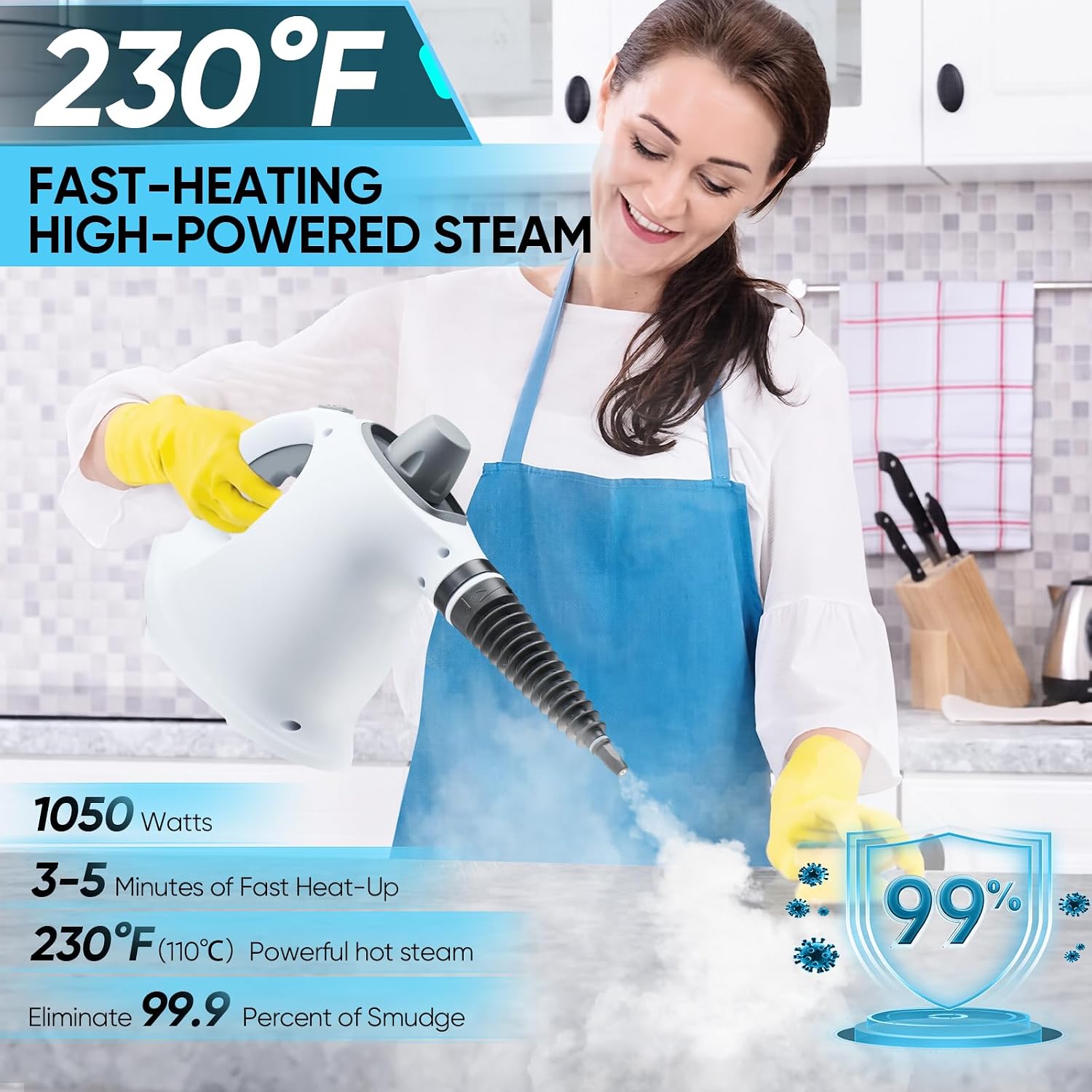 Sakerplus Handheld Steam Cleaner Pressurized Portable Steamer For Home Use With 7 Accessories&Safety Lock For Multi-Surface Cleaning Including Couches,Carpets,Cars,Kitchens,Bathrooms(1 Fiber Cloths) image 2