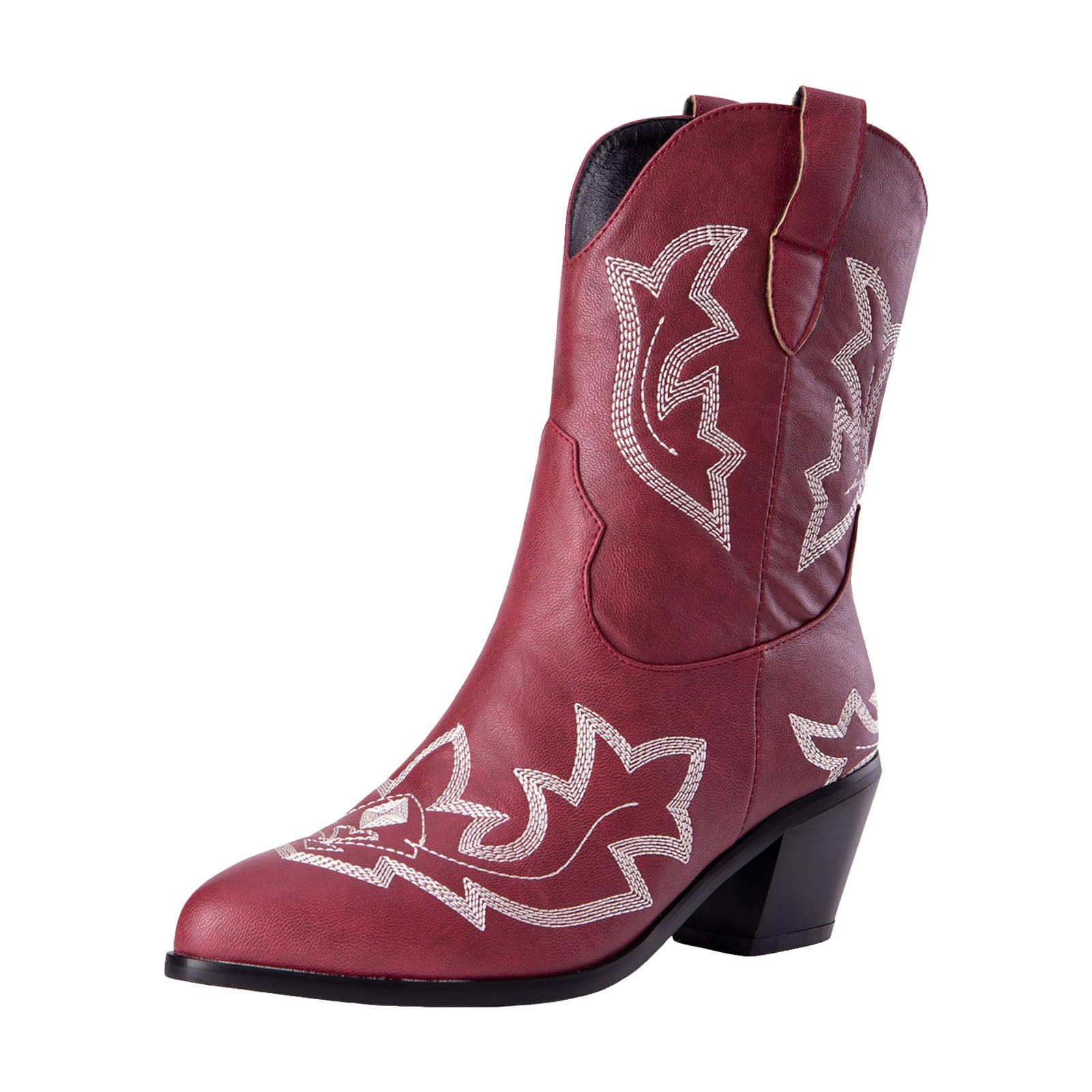 Damskie buty kowbojskie z obcasem, buty westernowe ze szpiczastym palcem i haftem, krótka cholewka, vintage, buty ze średnią cholewką, półcholewka