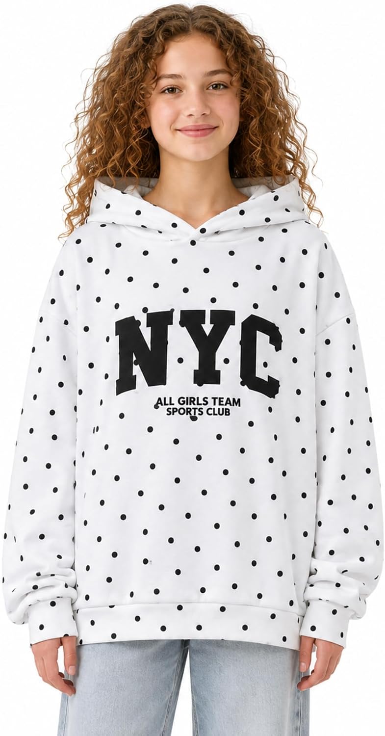 Axumity Girls Polka Dot Hoodie Pullover Sweatshirt Long Sleeve Cute Retro Casual Top for Kids Teens 7-8Y