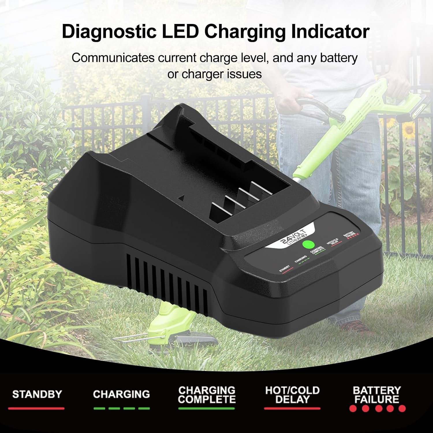 24V Battery Charger Replacement for Greenworks Charger 2938202 Compatible with 24 Volt Batteries BAG711 BAG708 BAG709 BAG710 and Bissell CleanView XR Pet Stick Vacuum Cleaner