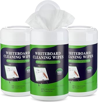 Threlaco 3 Pack Dry Erase Wipes 300 Pcs Whiteboard Cleaning Wipes Wet Whiteboard Cleaner Classroom Teacher Supplies, 100 Pcs Per Canister