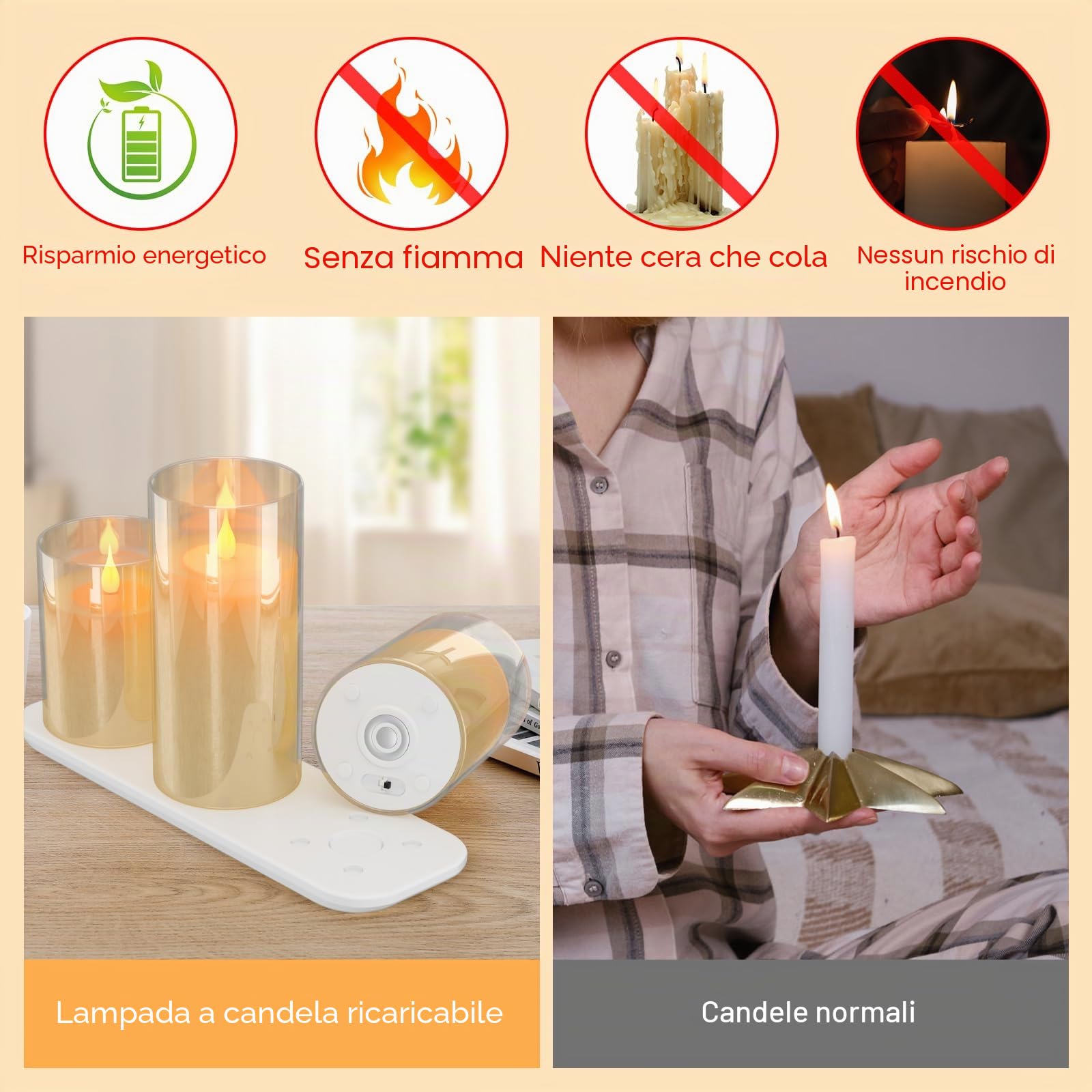 EXTSUD Ricaricabili LED Candele, 3PCS Candele Elettriche, Candela Elettrica, Candele Led con Telecomando Candela Senza Fiamma, Giallo