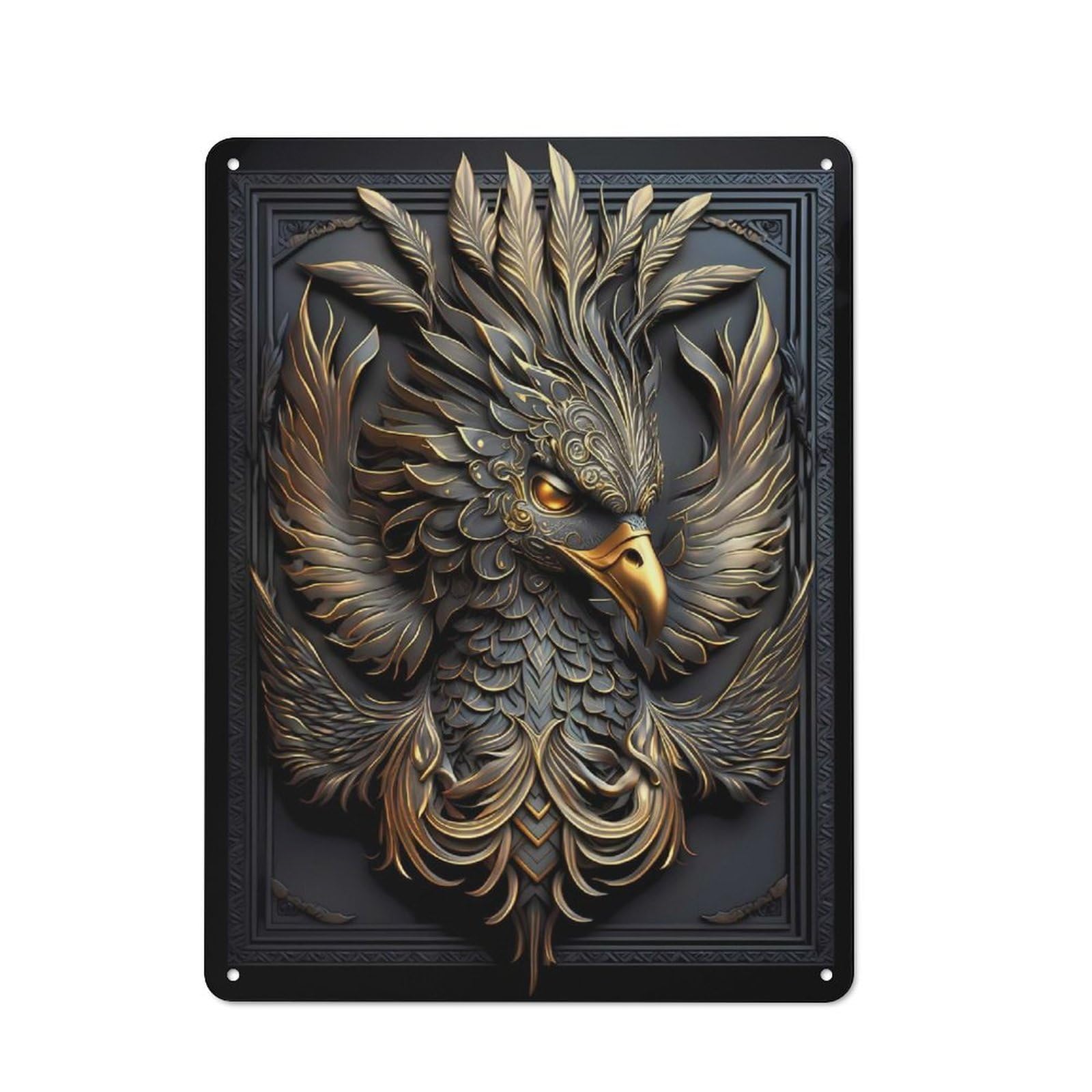 Junmoney Style-4 Ethereal Phoenix Sovereign Retro Metal Wall Decor 40X30cm, Decorative Tin Sign For Kitchen, Hallway, Bar Or Small Cafe