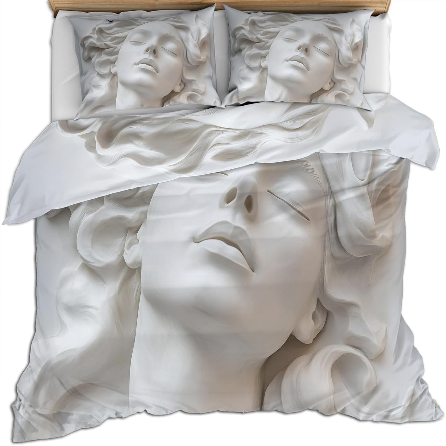 Fashion Girl Duvet Cover Twin Size, 3D Relief Woman Bedding Set, 3 Piece, Soft Microfiber Patterned Comforter Cover with Zipper Ties & 2 Pillowcase, Nordic White Bedroom Decor & Gifts image 3