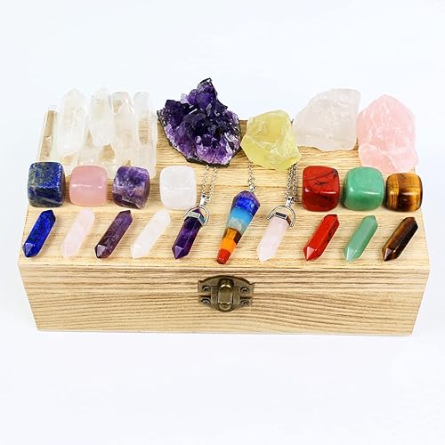Miniatura 3 de Kit de cristales curativos y piedras en caja, juego de cristal de chakra, cristal de amatista, cuarzo rosa, citrino, varitas de cuarzo transparente,