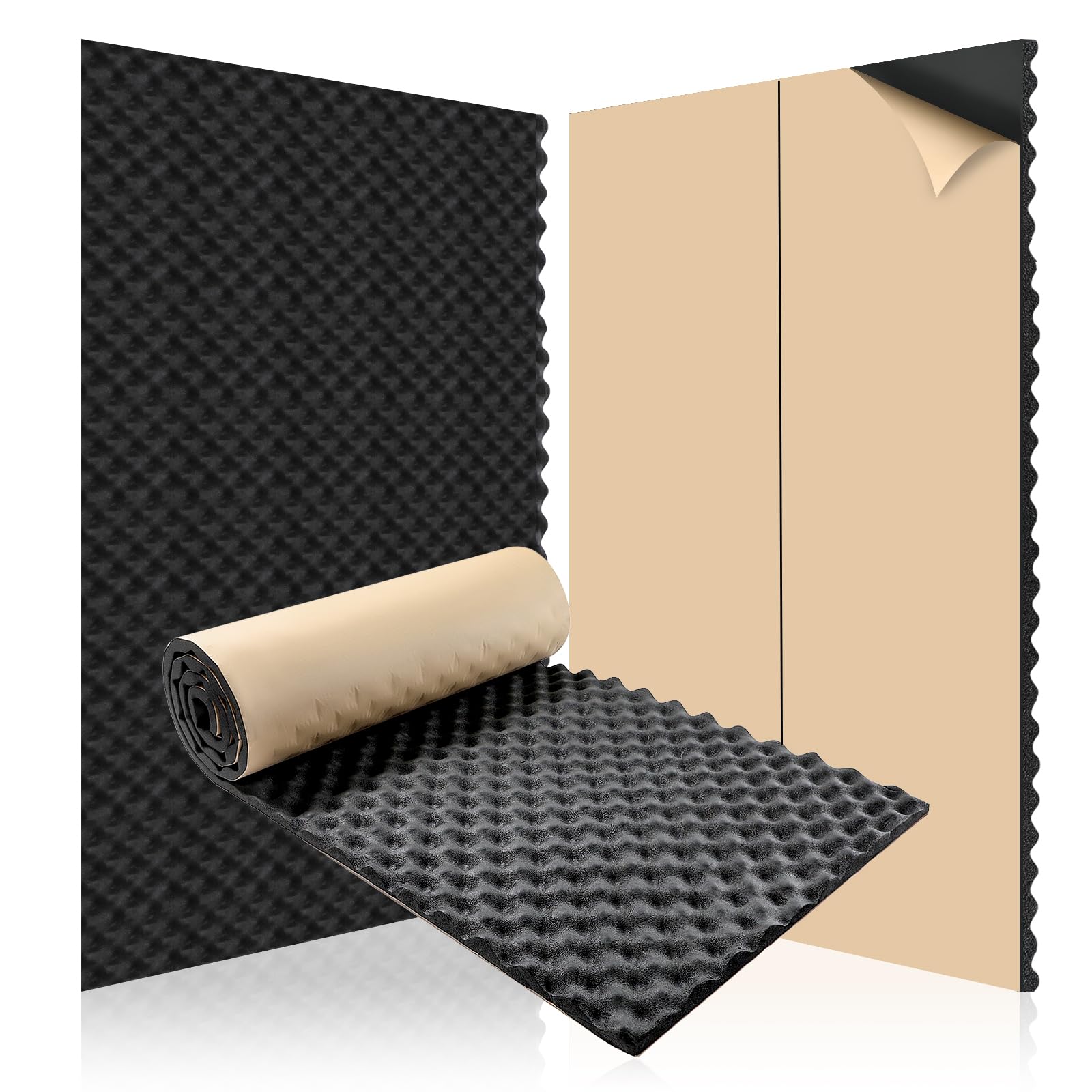Putentfun 3㎡ Sound Proofing Panels with Self Adhesive Egg Crate Acoustic Foam 50 x 200 x 2cm High Density Acoustic Foam Panels Flame Retardant Sound Absorbing Panels Studio Treatment(3 Rolls)