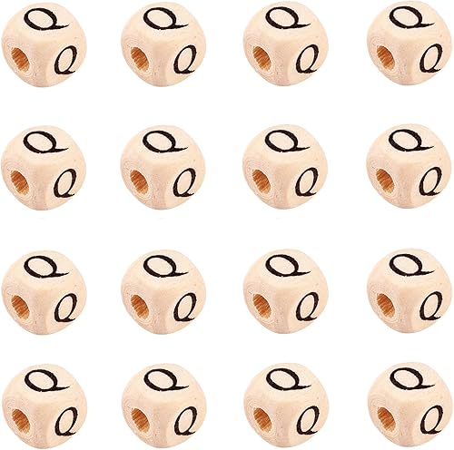 Miniatura 7 de KISSITTY 100 cuentas de madera de letra T para llaveros, cubos de cuentas de madera de 0.394 pulgadas (0.394 in), agujero grande, cuentas sueltas de