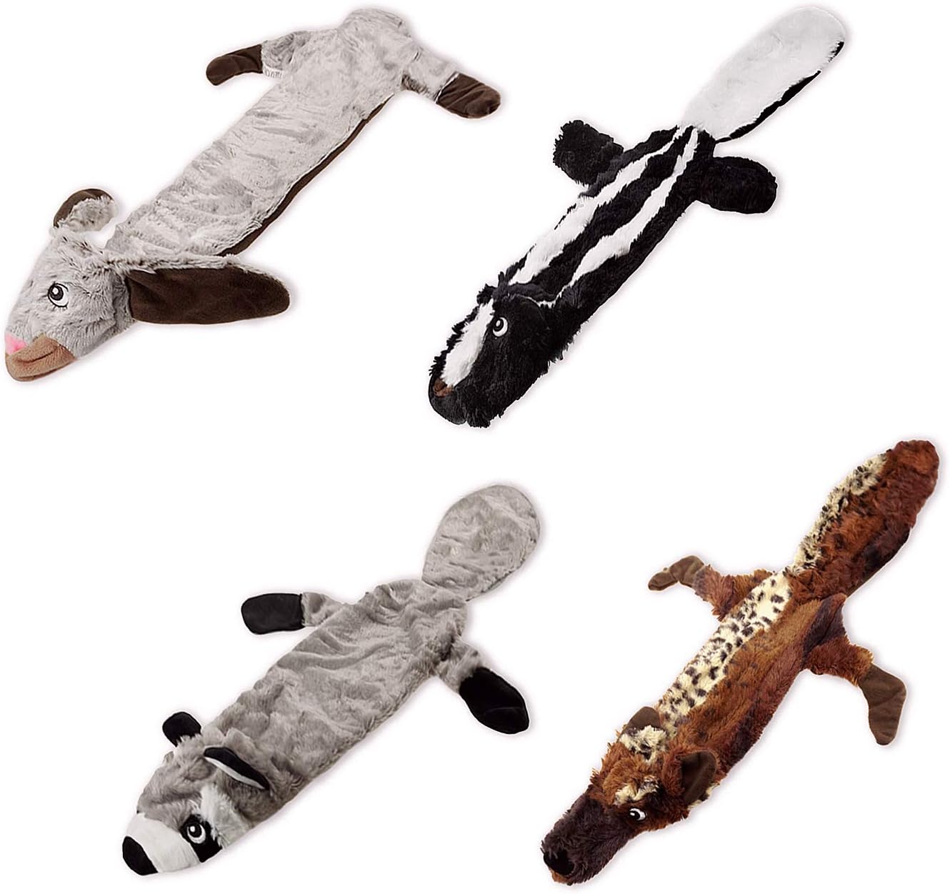 Aviling Squeaky No Stuffing Plush Dog Toys Stuffingless Tough Teething Squeaky Toys of Squirrel, Wolf, Raccoon, Raccoon Dog Toys for…
