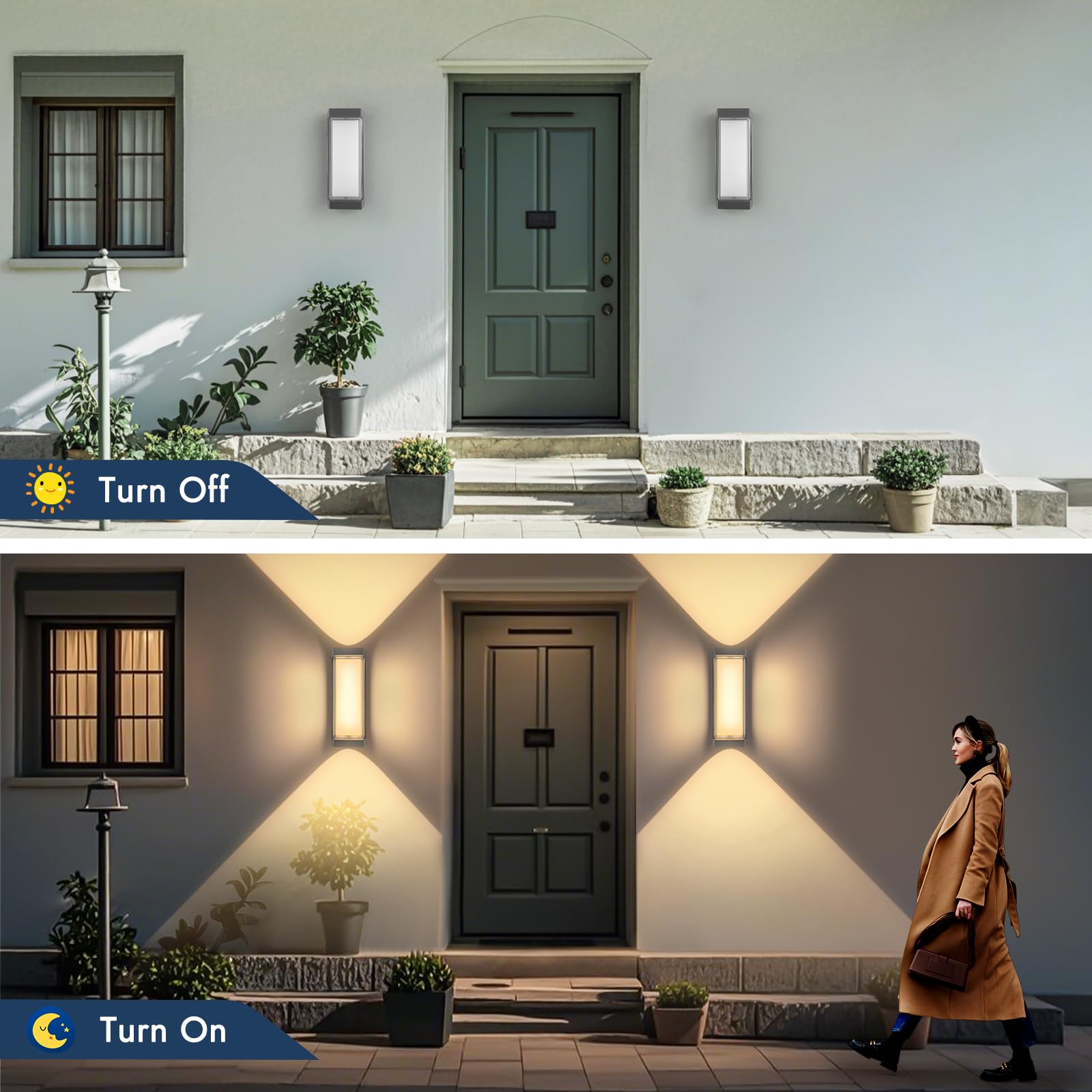YindaLux 24W LED Apliques Pared Exterior Antracita, IP65 3000LM Luz de Interior/Exterior, 3000K Lámpara Moderna al Aire Libre, Luces de Pared de Aluminio para Terraza, Entrada, 2 Piezas