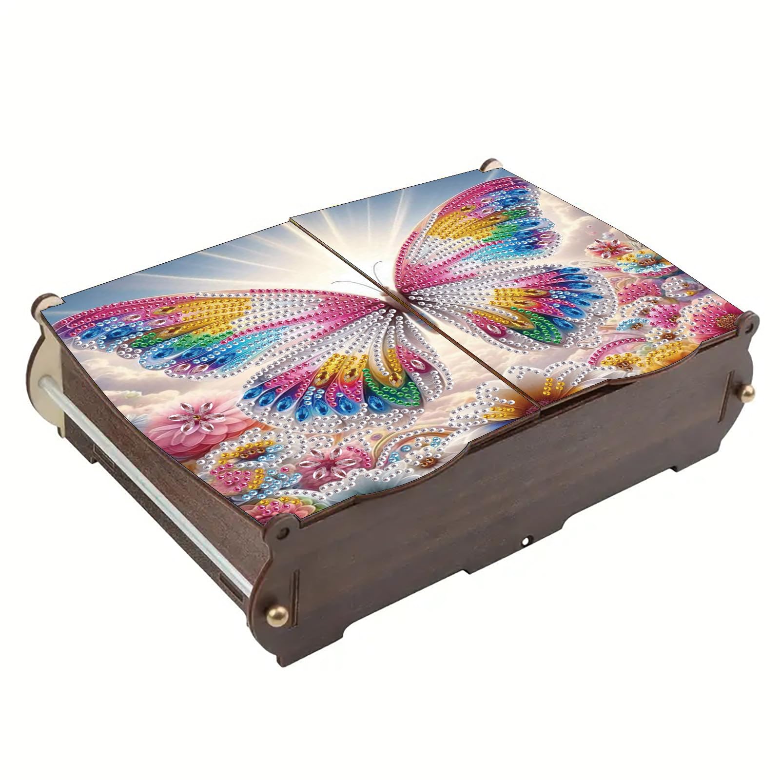 Lebartm DIY Diamond Art Painting Jewelry Box Flip-top Organizer Storage Box Special Shaped Crystal Necklace Rings Bracelet Gift Case for Women Desktop Ornament-Butterfly06