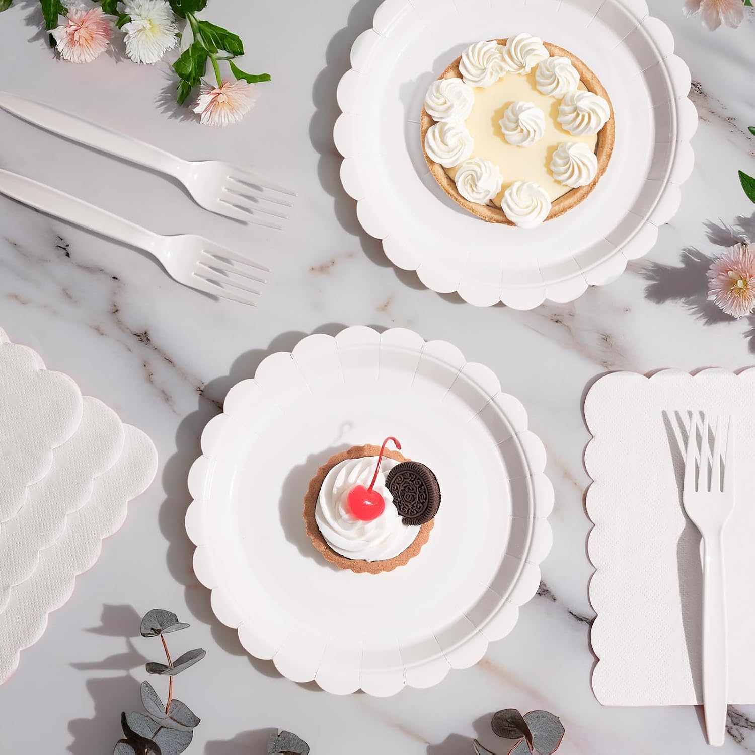 105PCS White Paper Plates & Napkins Set,7inch Scallope,with Forks image 4
