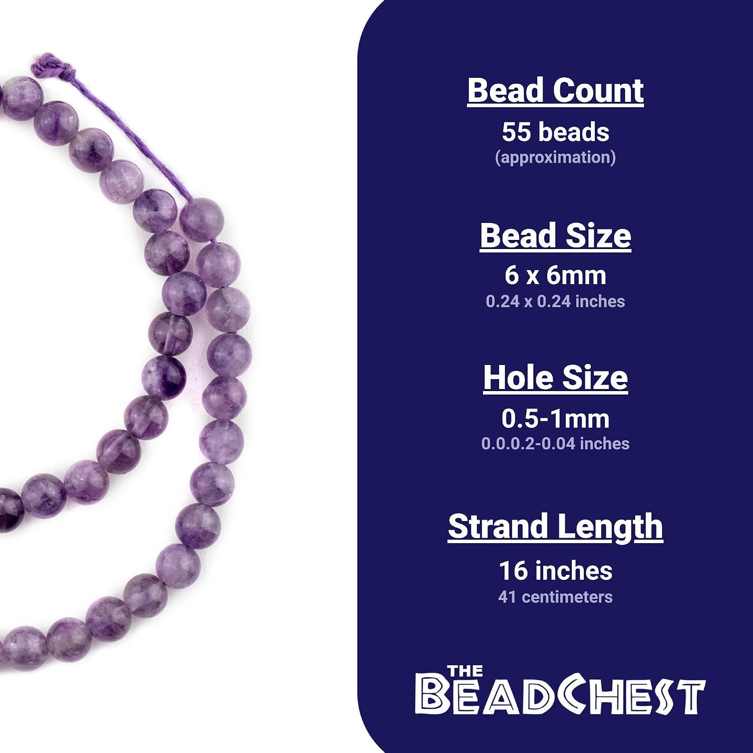 The Bead Chest Cloudy Round Amethyst Beads 6mm Purple Gemstone 16 Inch Strand