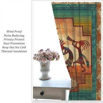 Kokopelli Blackout Curtains, Southwestern Native Window Drapes, Aztec Ethnic Print Pattern Thermal Insulation Window Treatments for Living Room Bedroom Kitchen Office 42x45 Inch