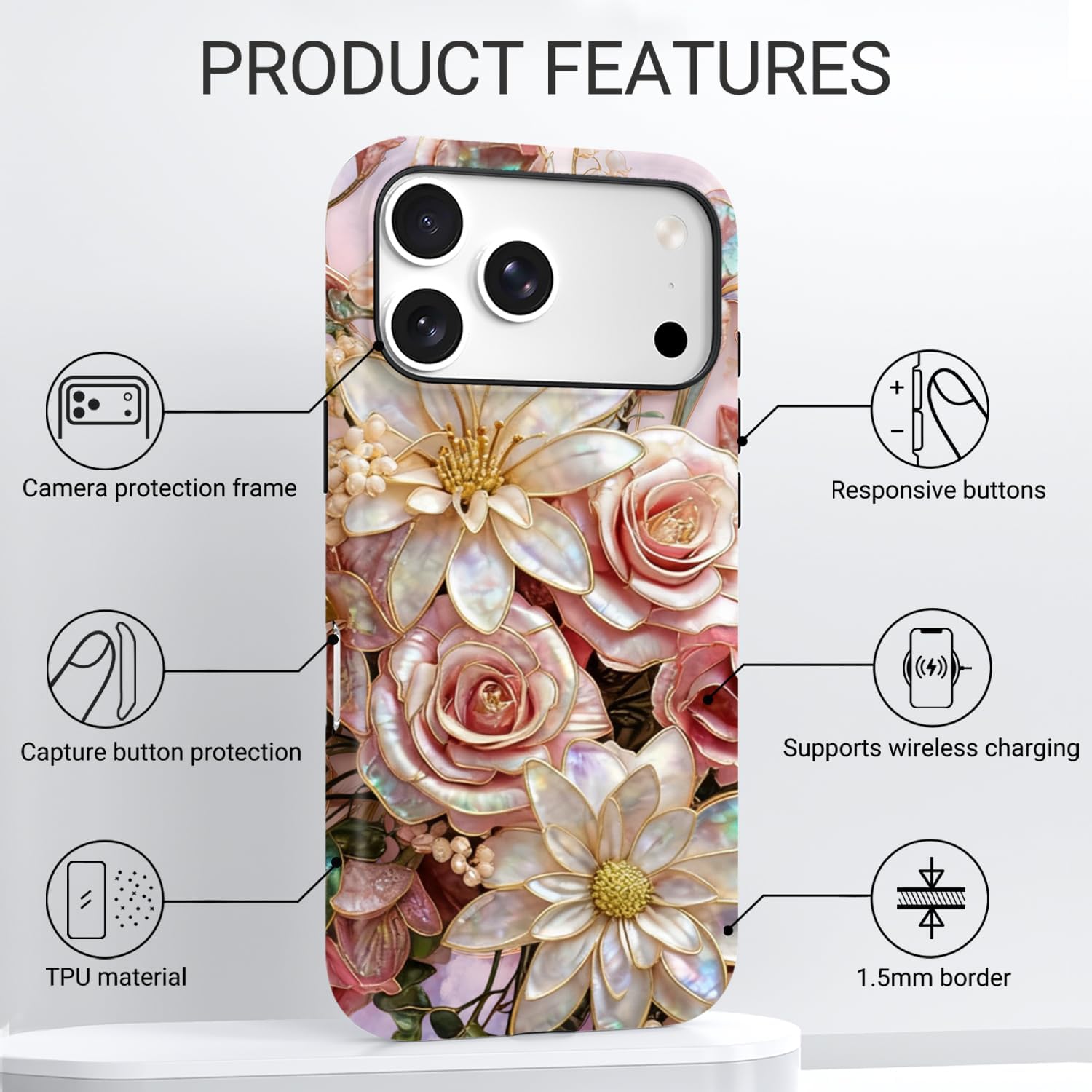 for iPhone 17 Pro Max Case Floral Design | Compatible with MagSafe | 6.6ft Drop Tested | Cute Flower Girly Protective Designer Cases for Women (Pink Clusters of Flowers)