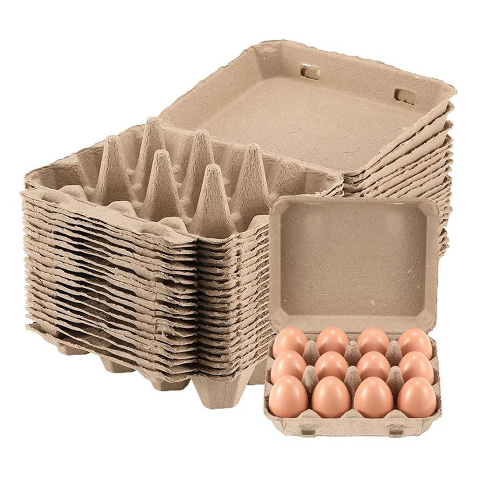 Paquete de 20 cartones de huevos cuadrados de pulpa de papel Y17A | Bandejas for huevos vacías, con capacidad for 12 huevos cada una, material de papel reciclable.