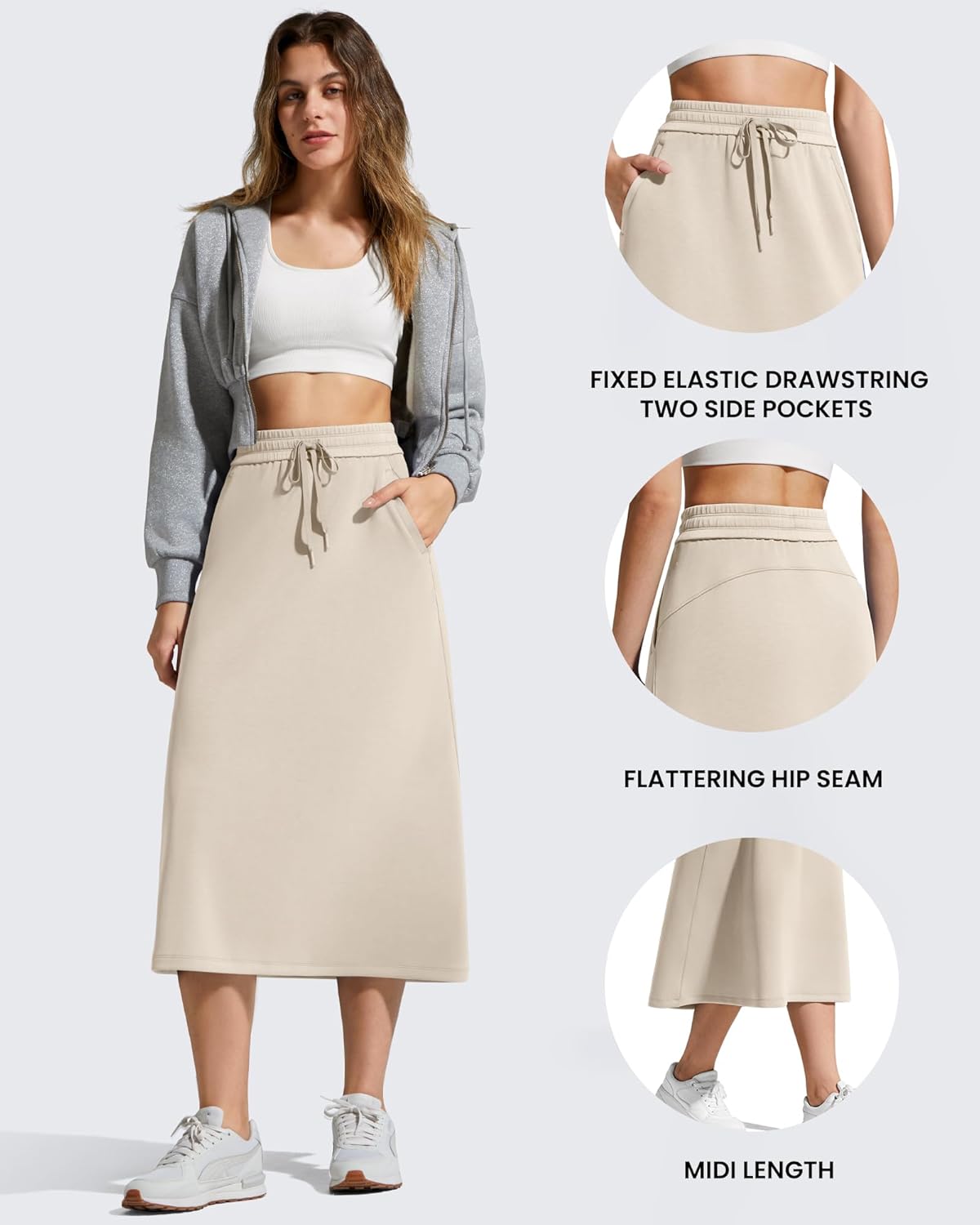 G4Free Smoofit A-Line Midi Skirts for Women Modal Soft Drawstring Maxi Skirt Long Casual Fall with 2 Pockets - Image 4