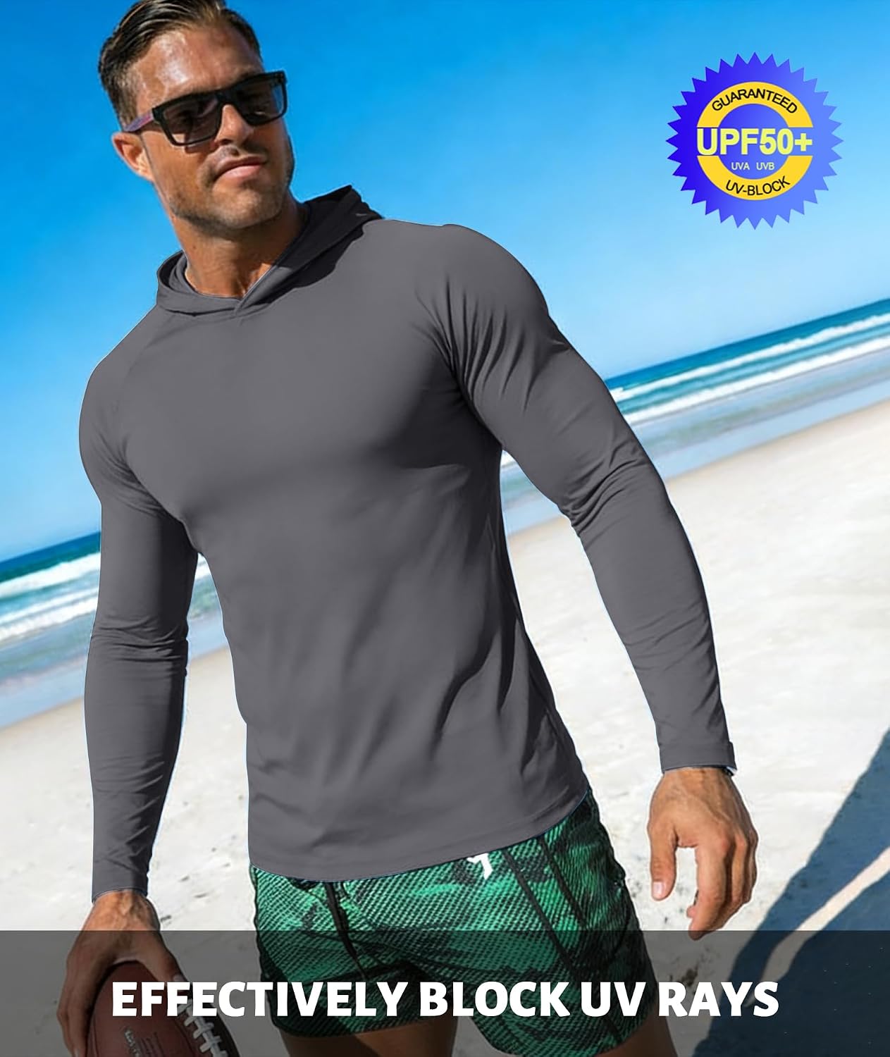 3 Pack Fishing Shirts for Men Long Sleeve UV Sun Protection Lightweight Hoodie UPF 50+ Hiking Rash Guard with Hood