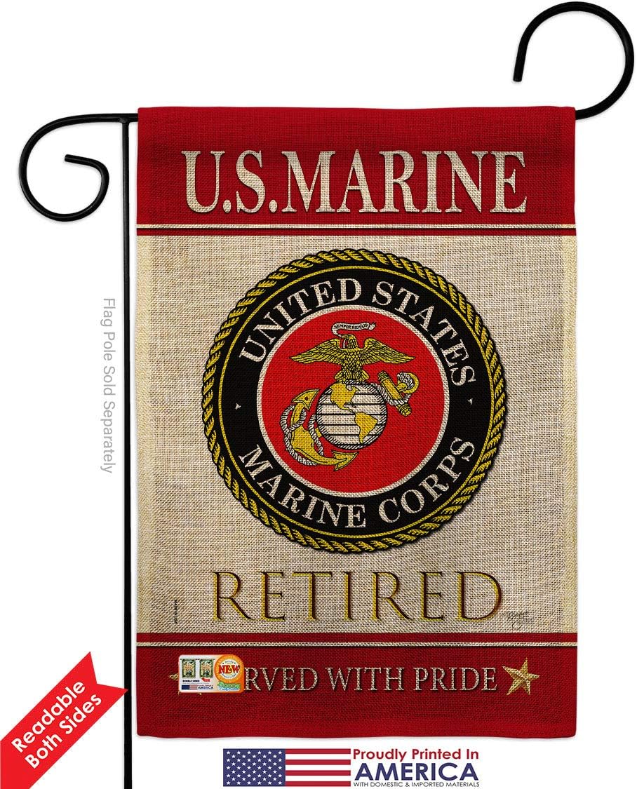 Marine Corps US Retired Burlap Garden Flag Set Mailbox Hanger Armed Forces USMC Semper Fi United State American Military Veteran Retire Official Small Gift Yard House Banner Double-Sided 13 X 18.5