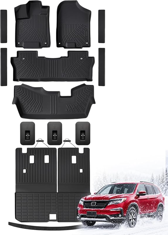 Kit de Tapetes e Forro de Porta-Malas em TPE para Honda Pilot 2016–2022, 8 lugares, Preto, COTAZA, 13 peças