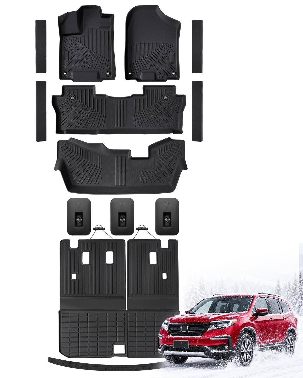 Car Floor Mats for Honda Pilot 2016-2022 (8-Passenger), Black