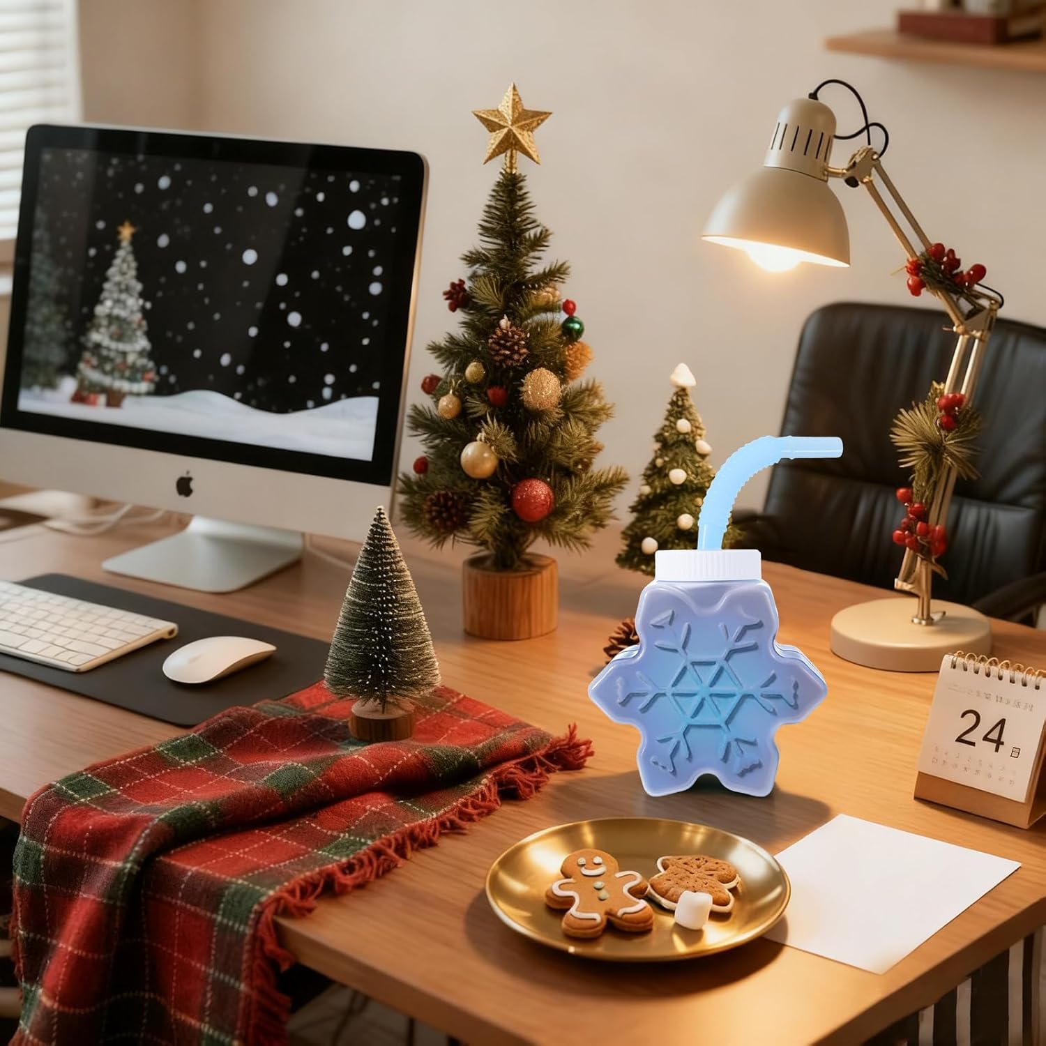 12 Pcs 10 oz Winter Snow Cups with Straws and Lids, Reusable Plastic Snowflake Shape Cup Bulk Cute Christmas Cup for for Coffee Tea Cold Hot Drinks Winter Themed Birthday Party Supplies - Image 6