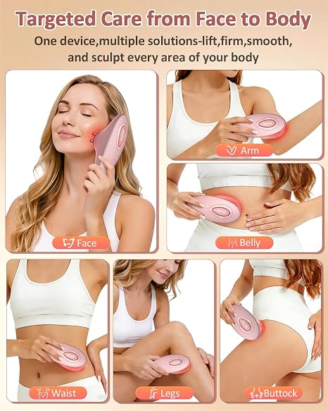 3 in 1 Cupping Massager with EMS & Red Light Electric Vacuum Massager with 2 Suction Cups Body & Face Massage Firming Skin Anti-Cellulite Skin Tightening for Face Abdomen Arms