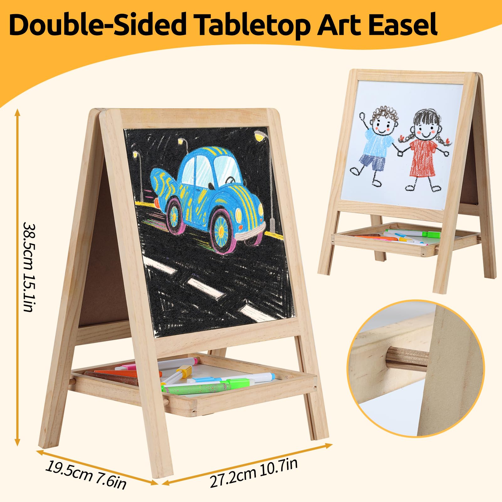 Caballete de madera de mesa para niños de 2 a 4 años, pizarra y pizarra blanca de dibujo de doble cara para niños pequeños, caballete de escritorio 4 en 1 con marcadores, borrador, tiza, letras 2