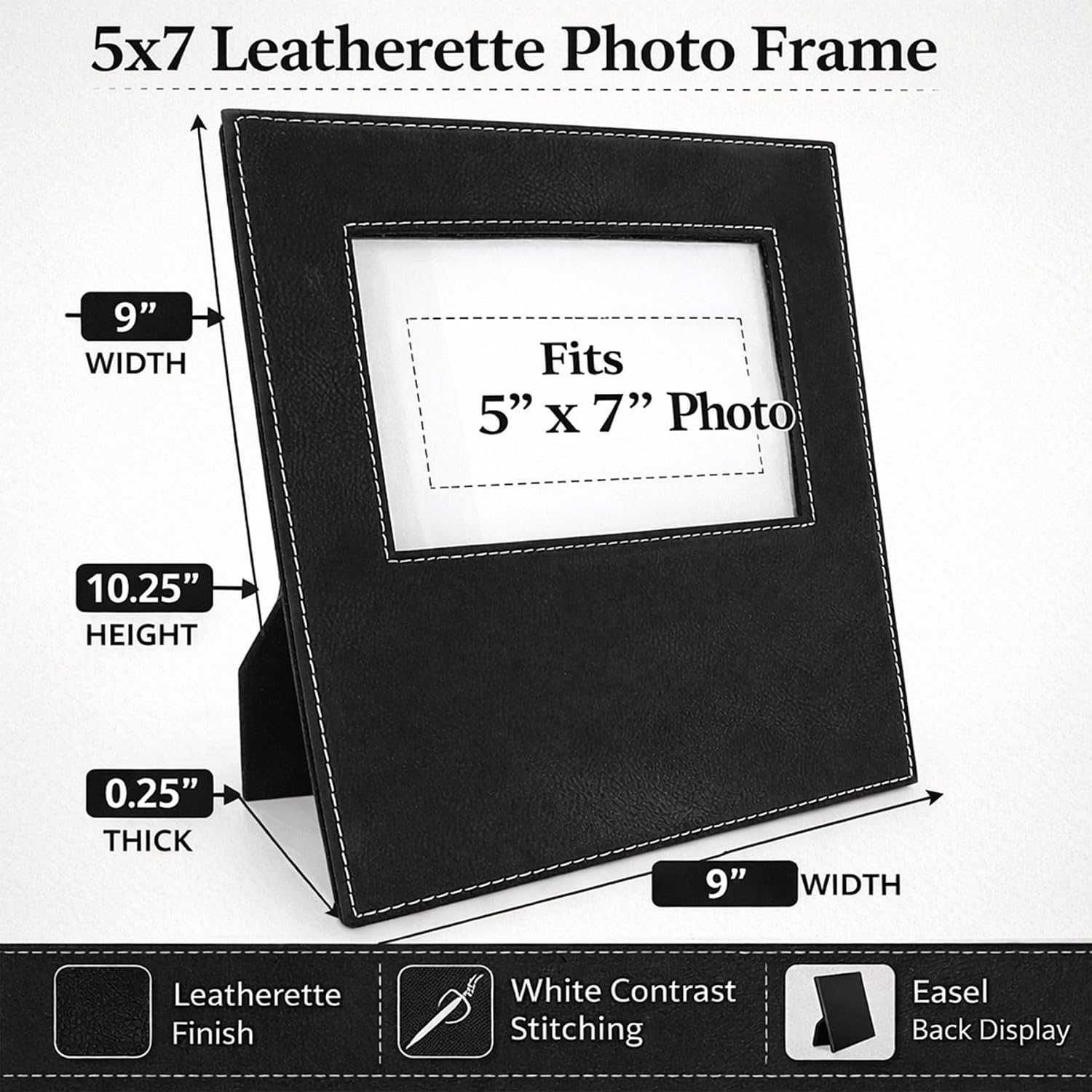 Customized Horse Leatherette Picture Frame, Black Faux Leather Personalized Group Picture Family 5x7 Custom Landscape Vertical Kid's Laser Engraved Silver Text Photo Frame