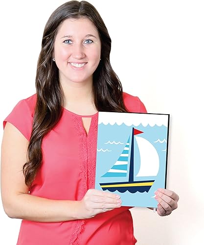 Miniatura 5 de Big Dot of Happiness Faro, velero y ancla - Arte de pared para guardería infantil y decoración náutica para habitación de niños, 7.5 x 10 pulgadas,