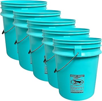 5-Gallon Bucket Pail Container Without Lid | Metal Handles with Plastic Grip for Easy Carrying | Easy Stack and Store | Heavy-Duty Extra Durable | Food Grade 5, Aqua Blue