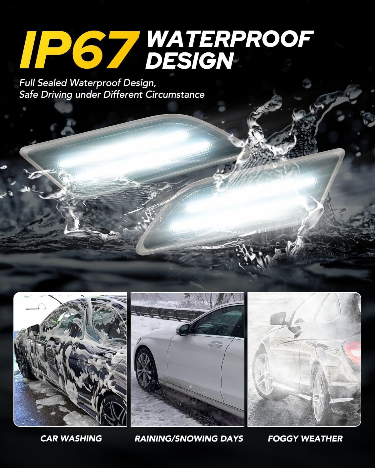 AUTOONE LED Side Marker Lights for 2012-2014 M'ercedes-Benz C250 C300 C350 C63 AMG, Clear Smoked Lens, White Front Bumper Marker Lamps, Smoked Lens Driver & Passenger Side, 2PCS