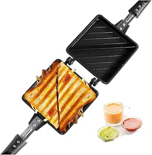 Sandwich Maker | 2 Cuts Non-Stick Aluminum Sandwich Gas Toaster | Heat-Resistant Handle | Compatibility with Gas Stoves | Sandwich Maker Gas | Sandwich Toaster | Black (JUMBO LARGE)
