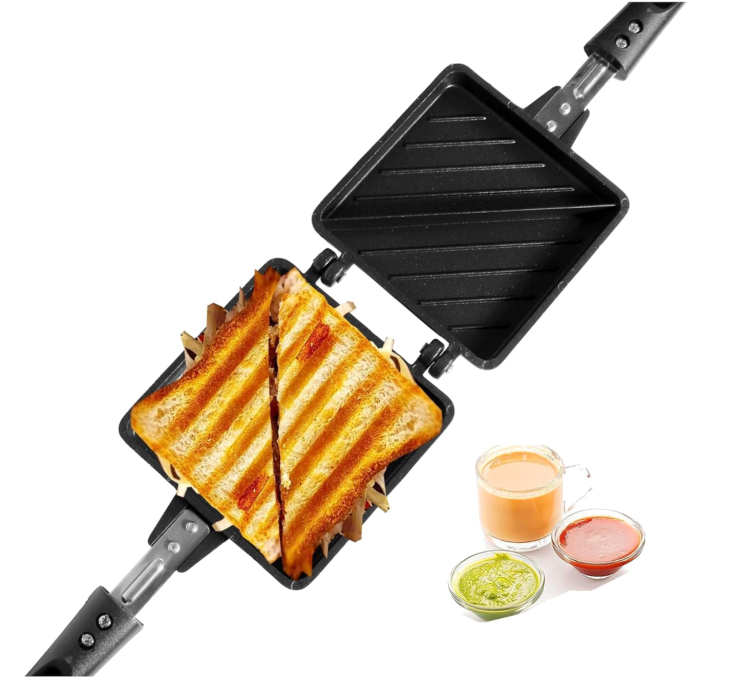 Home and Kitchen - Tostadora de gas jumbo de 2 cortes antiadherente para sándwiches de gas | Tostadora de sándwiches Jumbo de 2 rebanadas