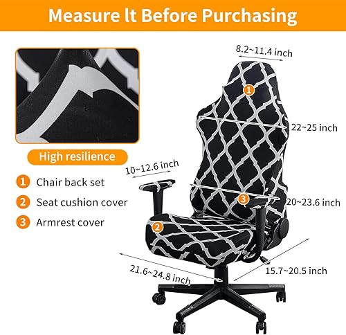 Miniatura 7 de Funda para silla de juegos, patrón geométrico, tela elástica elástica, lavable a máquina, tela antiarañazos elástica, escritorio de oficina, ajuste