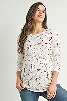 Vista 62 de LaClef - Blusa de maternidad para mujer, cuello redondo, manga 3/4, plisada al frente, estilo peplum Cuadros marrones