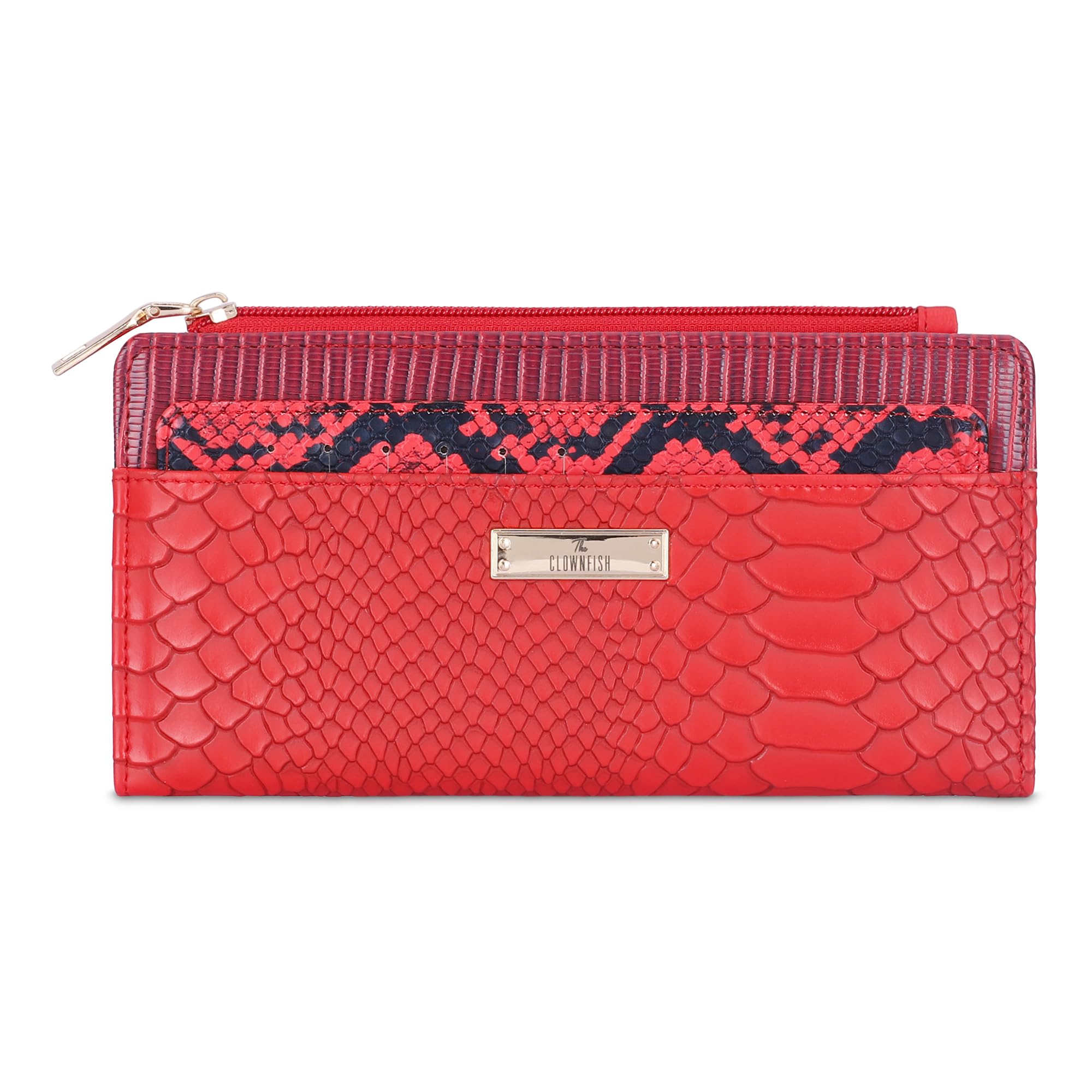 the clownfish Prospera Collection Crocodile Finish Faux Leather Bi-Fold Womens Wallet Clutch Ladies Purse with Separate Multiple Cards Holder (Crimson Red)-picture-37