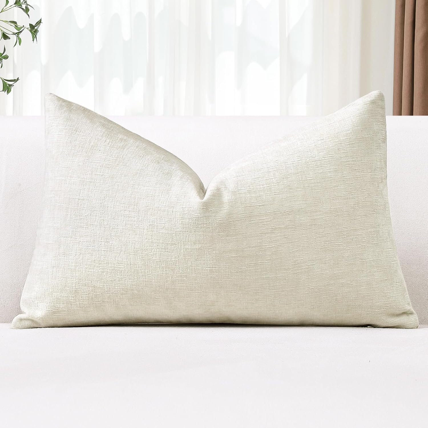 otostar chenille throw pillow covers 16x24 inch soft farmhouse cream white decorative pillow covers solid lumbar cushion case for sofa bed living room couch home decor (cream white) cream white 24" x 16" (pack of 1)