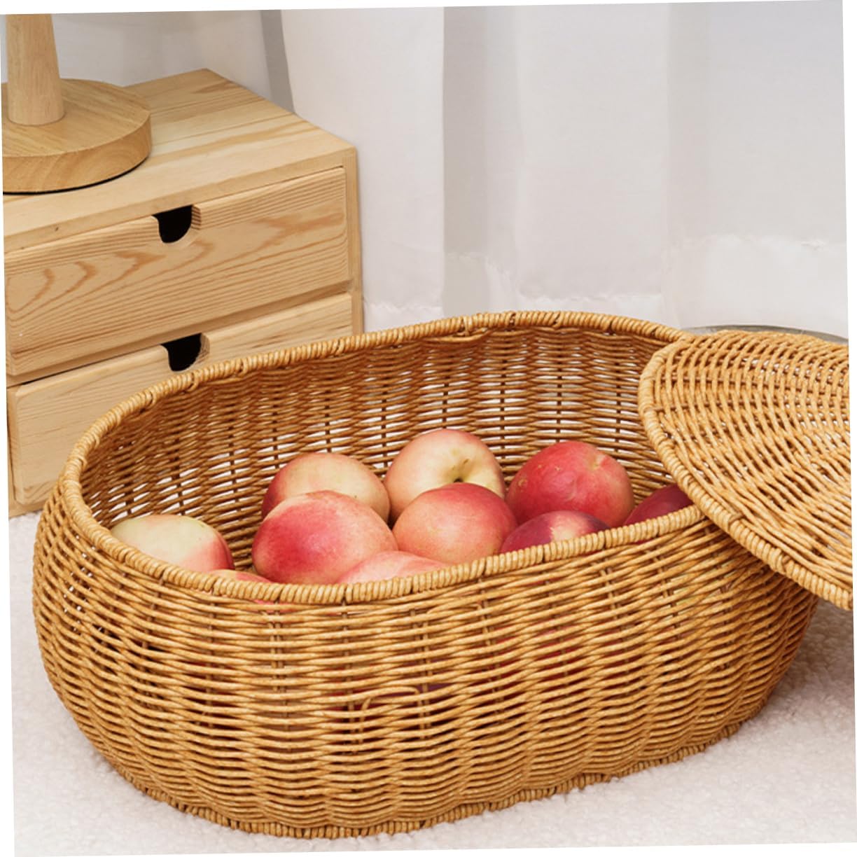 Cabilock 1pc Rustic Woven Storage Basket for Kitchen and Home Natural Rattan Container for Fruits Snacks and Bread Decorative Holder Unique Design for Organizing and Displaying