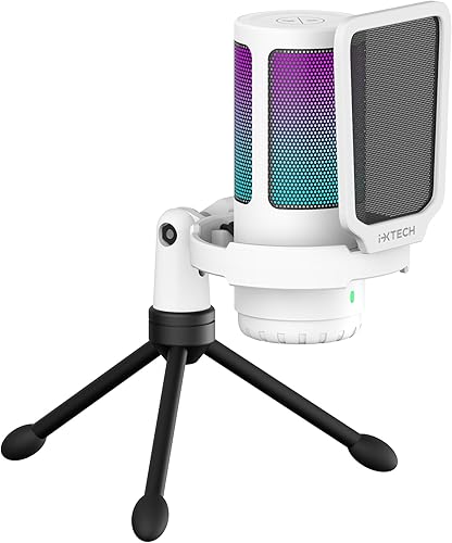 Miniatura 11 de IXTECH Micrófono USB Gaming para PC, micrófono condensador con cancelación de ruido para podcasts y transmisión de video con soporte para trípode
