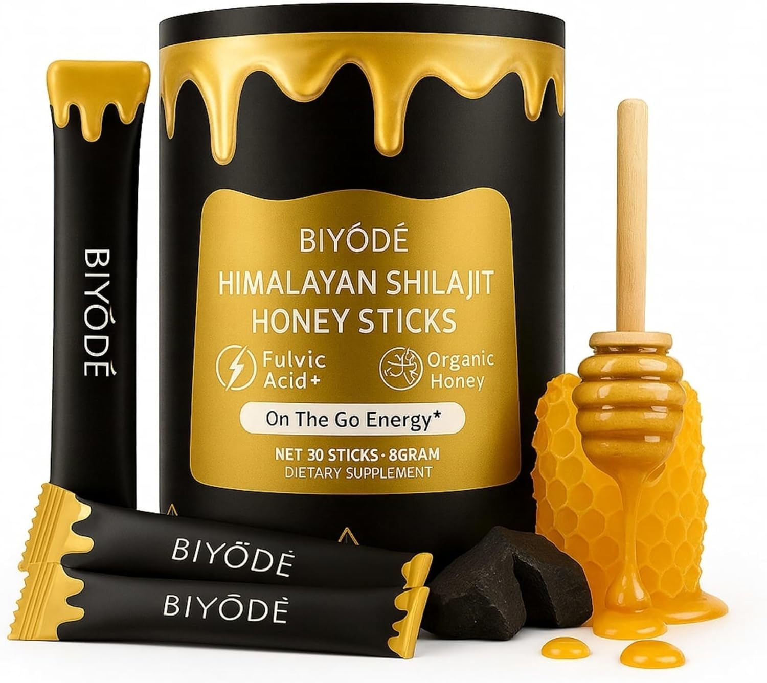 Premium Himalayan Shilajit Honey Sticks – Gold Grade Resin with Pure Honey & Saffron – 30 Individually Wrapped Sticks – Energy, Focus, Immunity & Stamina Booster – Natural Supplement