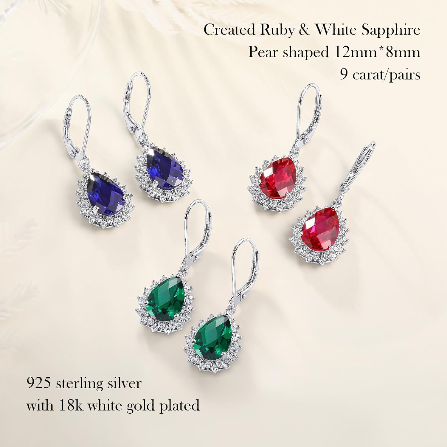 Pear Dangle Earrings for Women 925 Sterling Silver Created Ruby/Emerald/Sapphire/Opal Gemstone Birthstone Earrings Halo Teardrop Earrings - Image 4